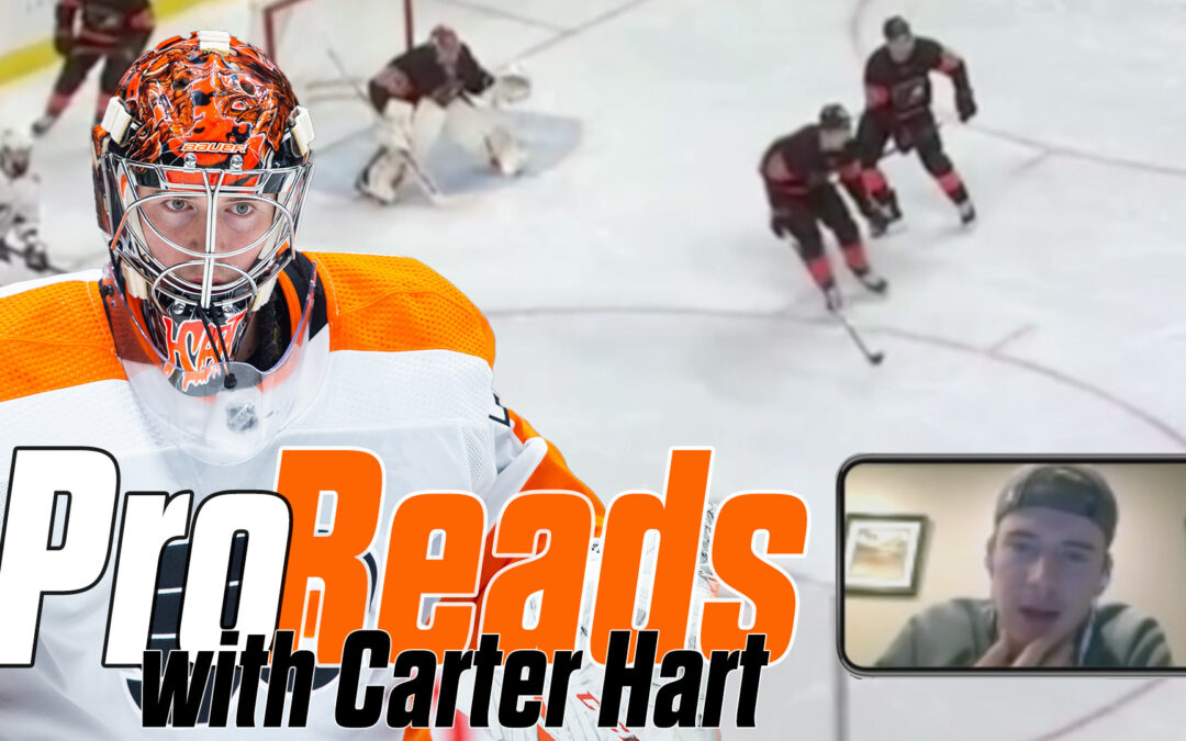 Carter Hart: Low to high broken play leads to point shot and short side rebound