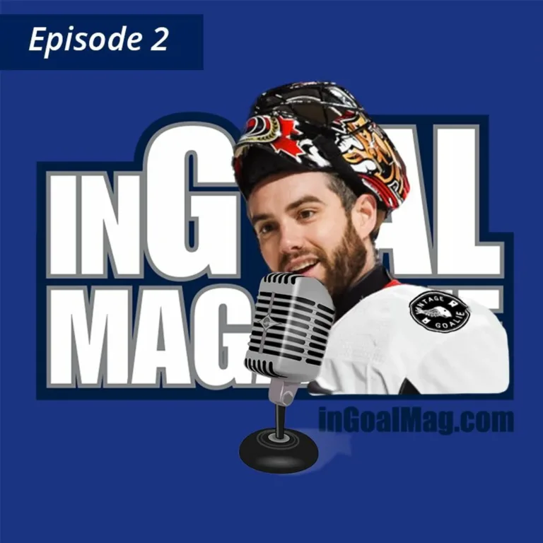 InGoal Radio Episode 2 podcast graphic featuring goalie Mike McKenna in mask and pads with a microphone logo