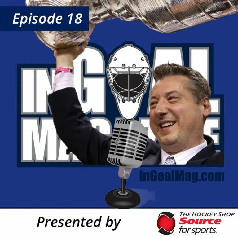 InGoal Radio Episode 18 podcast cover featuring Stephane Waite holding the Stanley Cup trophy aloft, smiling.