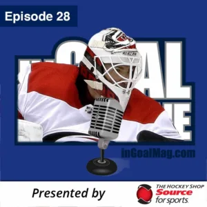 InGoal Radio Episode 28 podcast art featuring Ottawa Senators goalie Curtis McElhinney in red and white gear with CCM mask