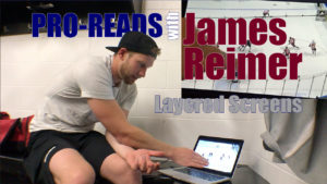 James Reimer reviews game video on a laptop studying layered screen situations in a Pro-Reads session