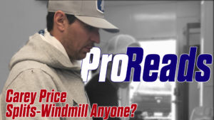 Carey Price in casual attire featured in ProReads splits-windmill instructional video thumbnail