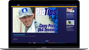 Carey Price Q&A Session featured on InGoal Magazine ProTips webpage displayed on a MacBook Pro laptop