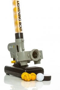 SKLZ Lightning Bolt ball launcher shooting machine with yellow and white training balls