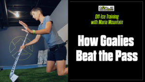 Maria Mountain demonstrates off-ice lateral agility drills using a ladder during goalie training session