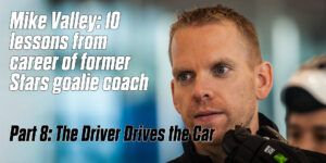 Goalie coach Mike Valley in closeup portrait, former Dallas Stars goalie coach featured in career lessons series