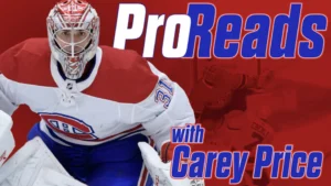 Carey Price in Montreal Canadiens gear for InGoal Magazine's Pro Reads series graphic