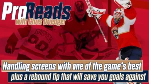 Florida Panthers goalie Chris Driedger in butterfly position making a save, featured in ProReads with Chris Ohlenger serie...