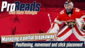Florida Panthers goalie Chris Driedger in full gear for ProReads series on managing partial breakaway positioning
