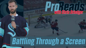 Chris Driedger hosting ProReads segment on battling through screens, with Joey Daccord making a save behind a screen in ba...