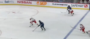 Frederik Andersen set in crease as Winnipeg defenders face a 2-on-2 rush in NHL game
