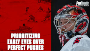 Carolina Hurricanes goalie Freddie Andersen in full gear and red mask, close-up portrait shot for Pro-Reads series