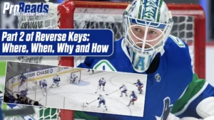 Thatcher Demko in Canucks gear demonstrates reverse VH post integration technique in this ProReads instructional graphic