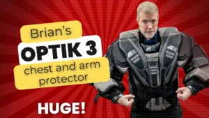 Hunter Sheppard modeling the Brian's Optik 3 chest and arm protector in a studio setting