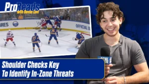 ProReads thumbnail featuring Devon Levi drill on shoulder checks to identify in-zone threats, with game footage inset