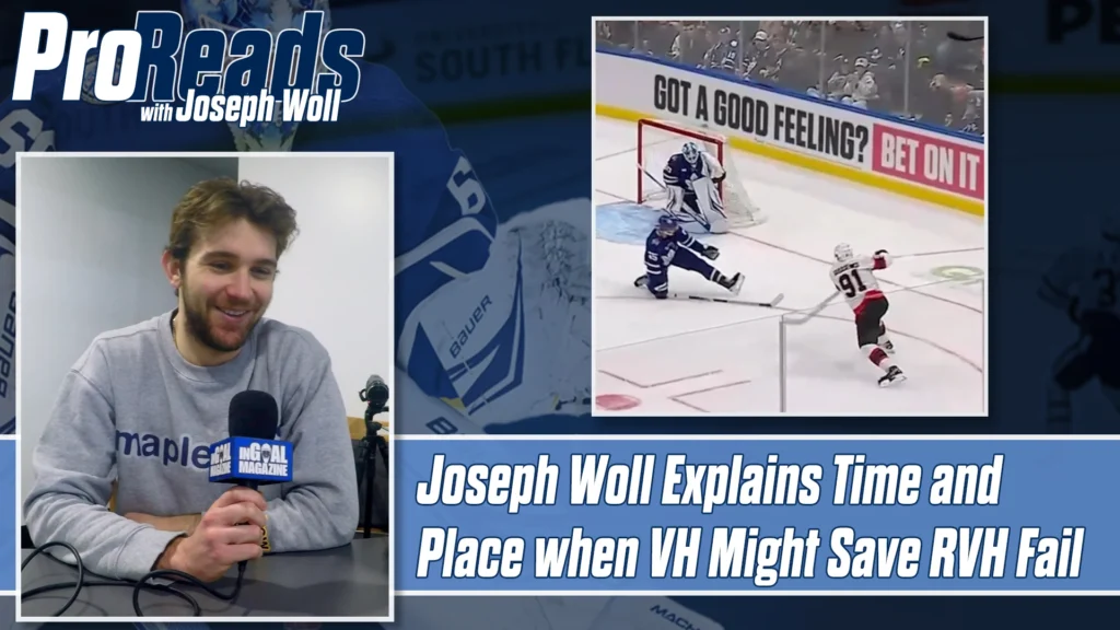 Toronto Maple Leafs goalie Joseph Woll discusses VH vs RVH technique in a Pro Reads video tutorial segment