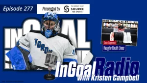 Kristen Campbell in Toronto blue gear making a save, featured on InGoal Radio Episode 277 podcast cover art