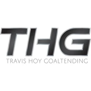 Travis Hoy Goaltending (THG) logo in dark gray and silver lettering