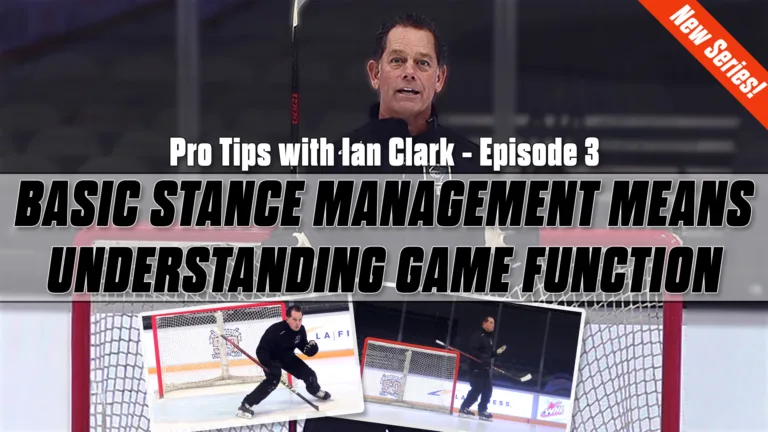 Goalie coach Ian Clark demonstrates basic stance management and game function concepts in Pro Tips Episode 3 instructional...