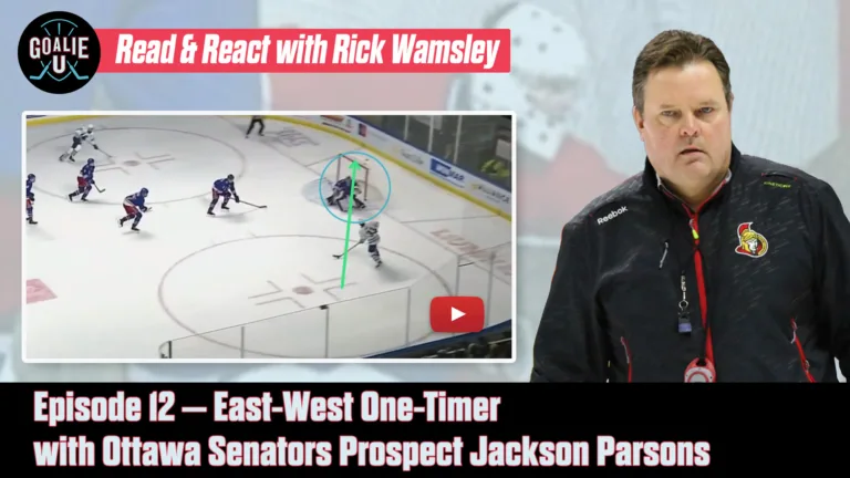 Rick Wamsley coaching drill analysis for east-west one-timer positioning with Ottawa Senators prospect Jackson Parsons