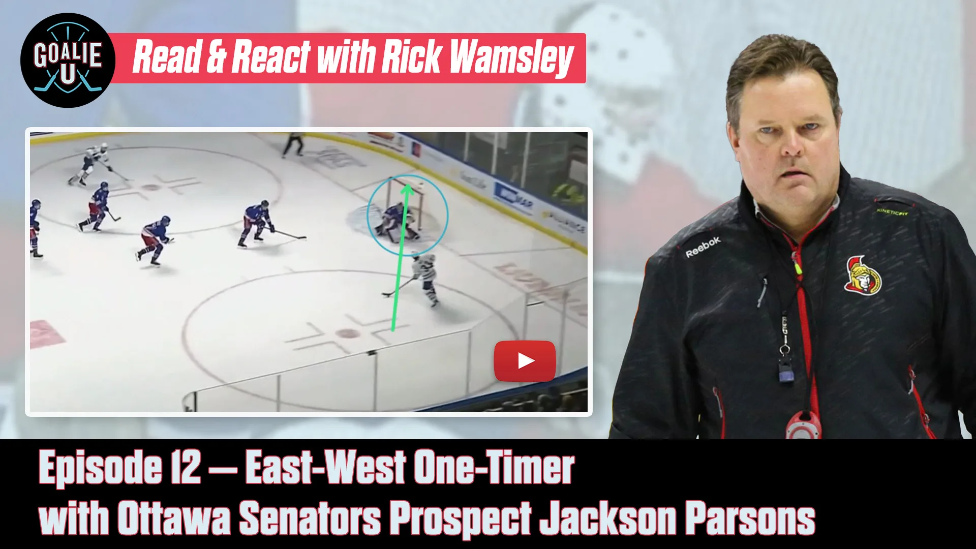 Rick Wamsley coaching drill analysis for east-west one-timer positioning with Ottawa Senators prospect Jackson Parsons