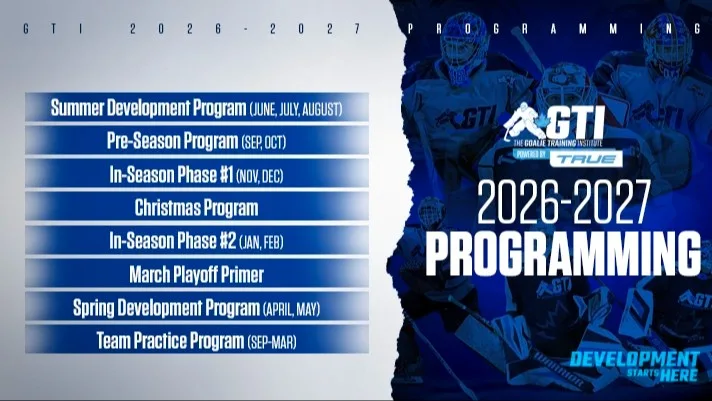 GTI Goalie Training Institute 2026-2027 programming schedule listing seasonal development programs in Toronto, ON