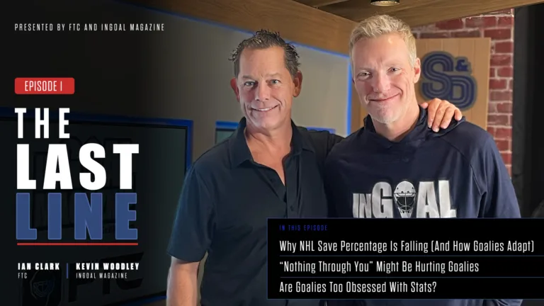 Ian Clark and Kevin Woodley pose together for The Last Line podcast Episode 1 thumbnail graphic for InGoal Magazine
