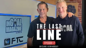 Ian Clark and Kevin Woodley pose together for The Last Line Episode 2 podcast thumbnail for InGoal Magazine