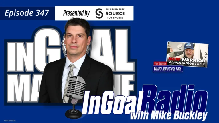 InGoal Radio Episode 347 podcast cover featuring host Mike Buckley, LA Kings goalie coach and Team USA staff