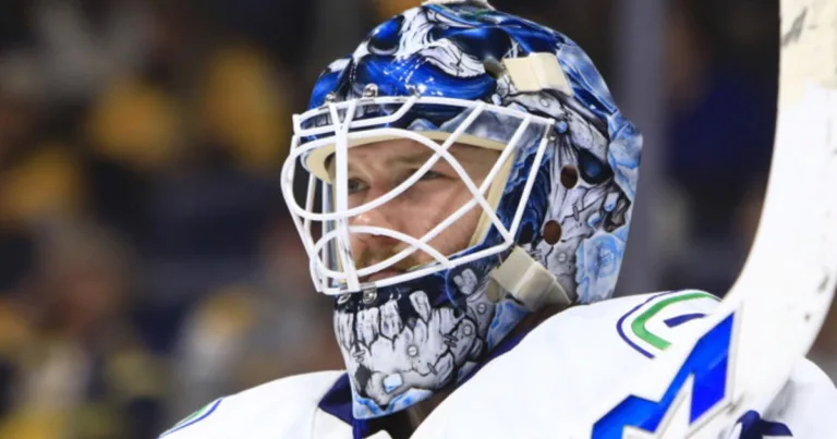 Thatcher Demko in his Vancouver Canucks mask