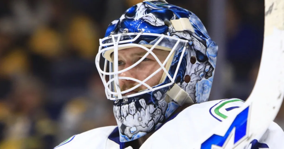 Thatcher Demko in his Vancouver Canucks mask