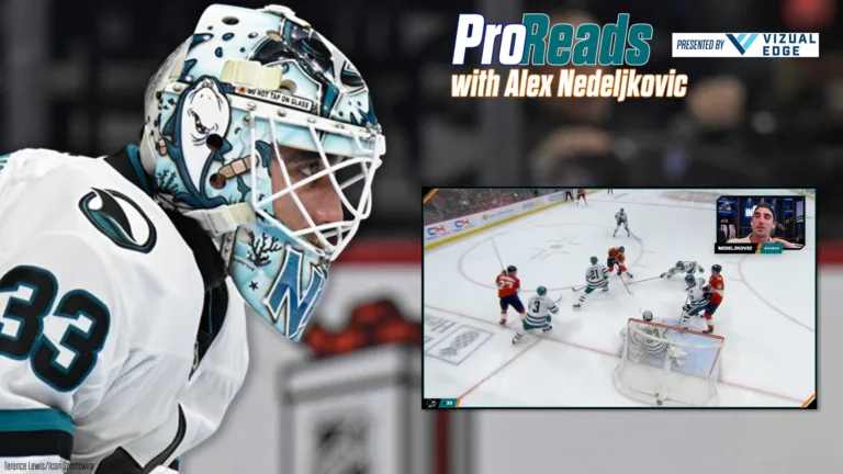 San Jose Sharks goalie Alex Nedeljkovic for InGoal Pro Reads on inside-edge keys in post play